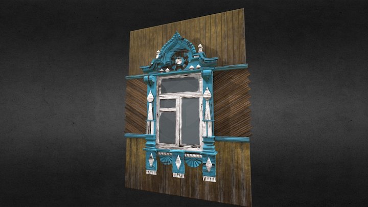 Wooden ornate window in old russian style 3D Model