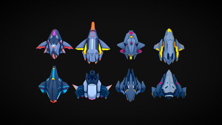 8 SpaceShips Set 3D Model
