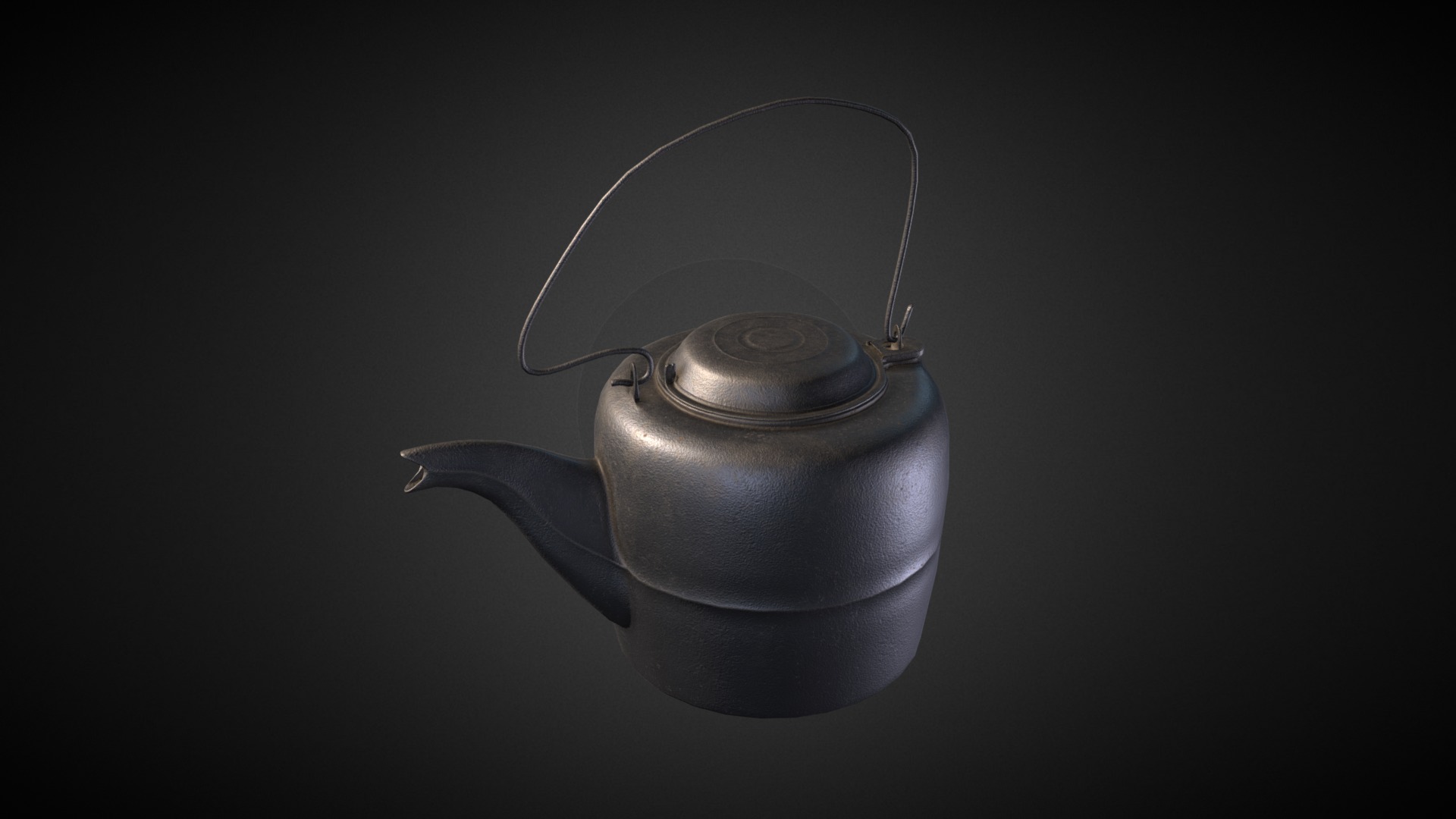 3D model Cast Iron Kettle - This is a 3D model of the Cast Iron Kettle. The 3D model is about a tea kettle on a black background.