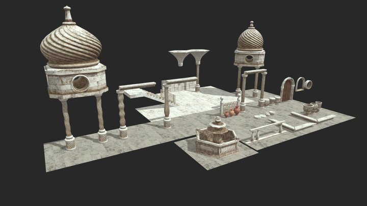 column 2 . Column with arch. Stone column 3D Model