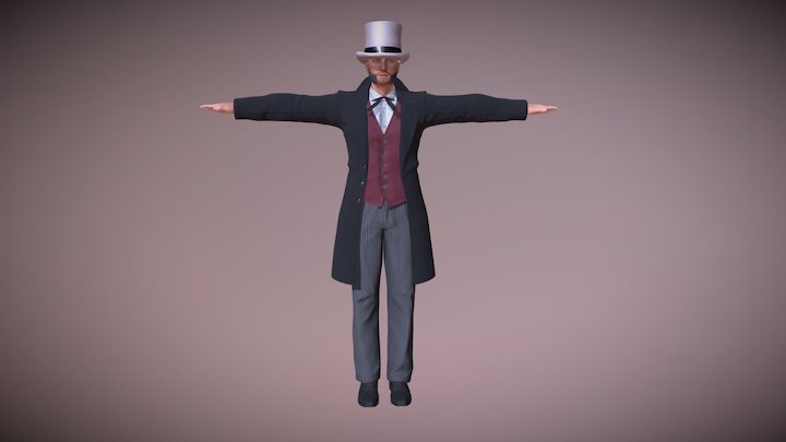 Grey Men's 1800's Suit 3D Model