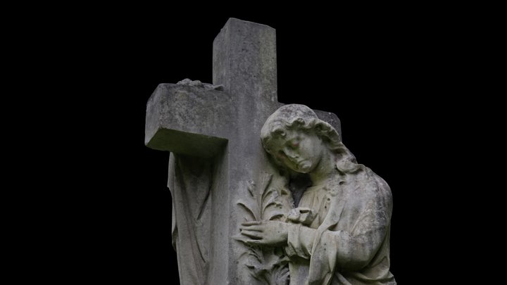 Angel and Crucifix Gravestone 3D Model
