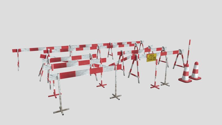 Classic Wooden Barrier & Traffic Cone Pack 3D Model