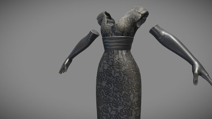Tafi - Formal Dress Black 3D Model