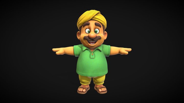 Cheerful Character in Green Shirt 3D Model