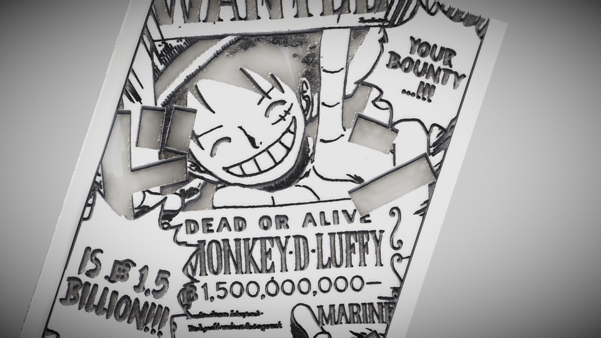 One Piece - Luffy wanted poster 3D model 3D printable