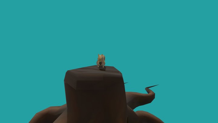 Squirrel on tree trunk animation 3D Model