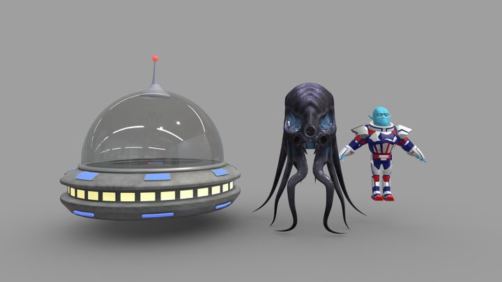 UFO with Alien Model 3D Model