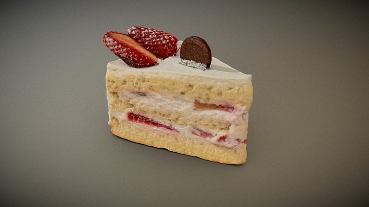 Strawberry Cake Slice 3D Model