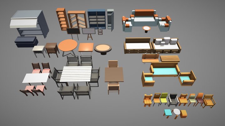 Furniture Set Lowpoly 3D Model