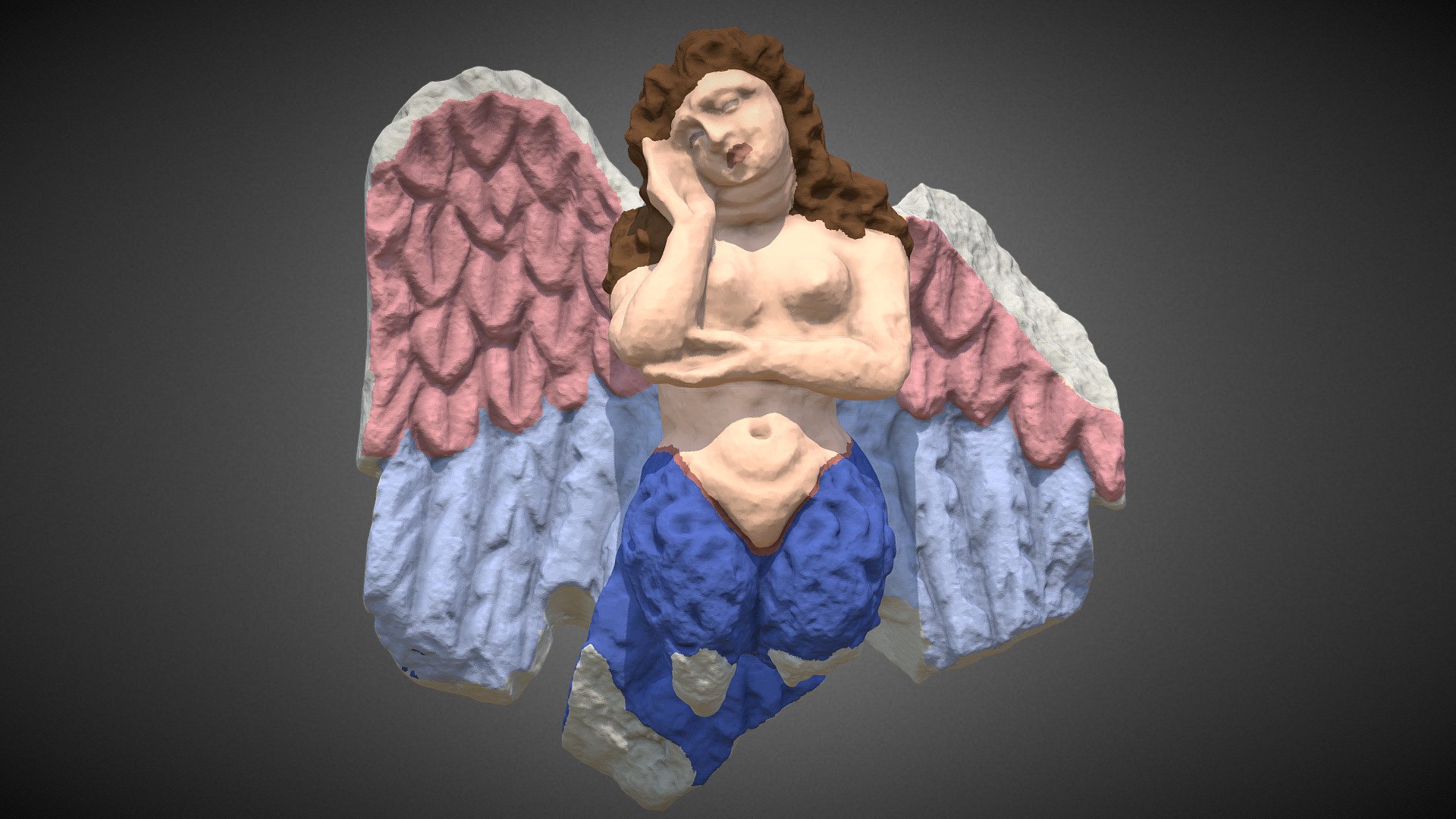 Polychrome Figure of a Mourning Siren