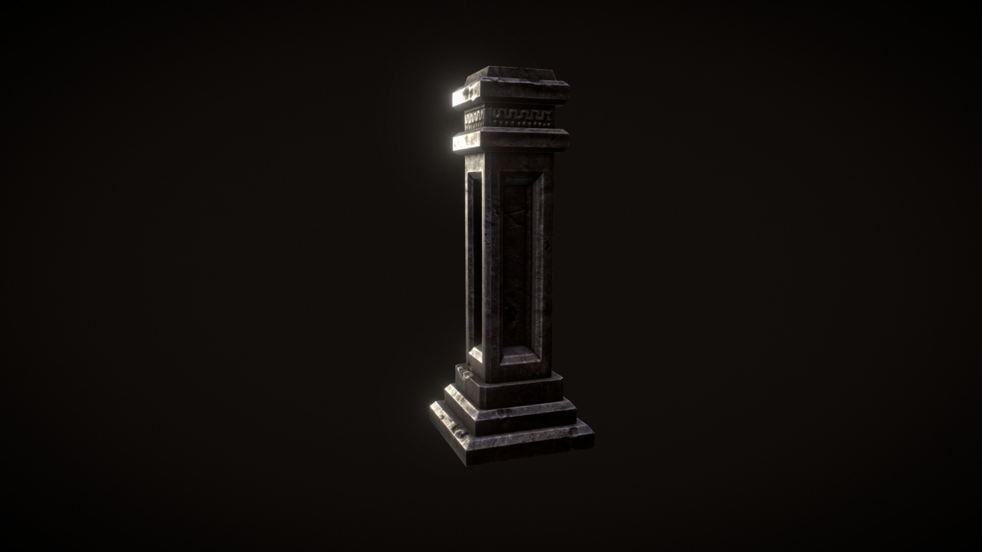 3D model PillarB_Modular Dungeon Catacombs - This is a 3D model of the PillarB_Modular Dungeon Catacombs. The 3D model is about a black and gold tower.