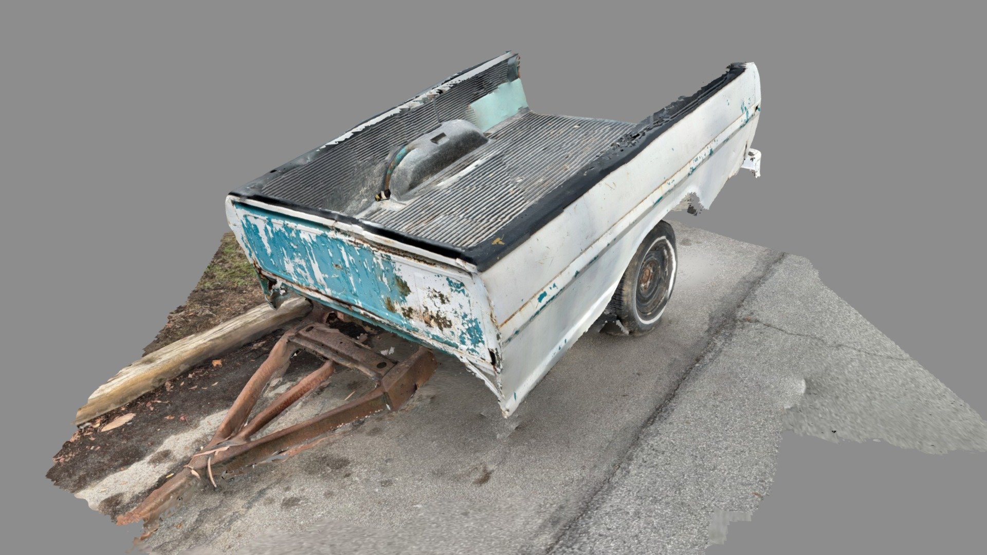 Scan of pickup truck bed cut into a trailer