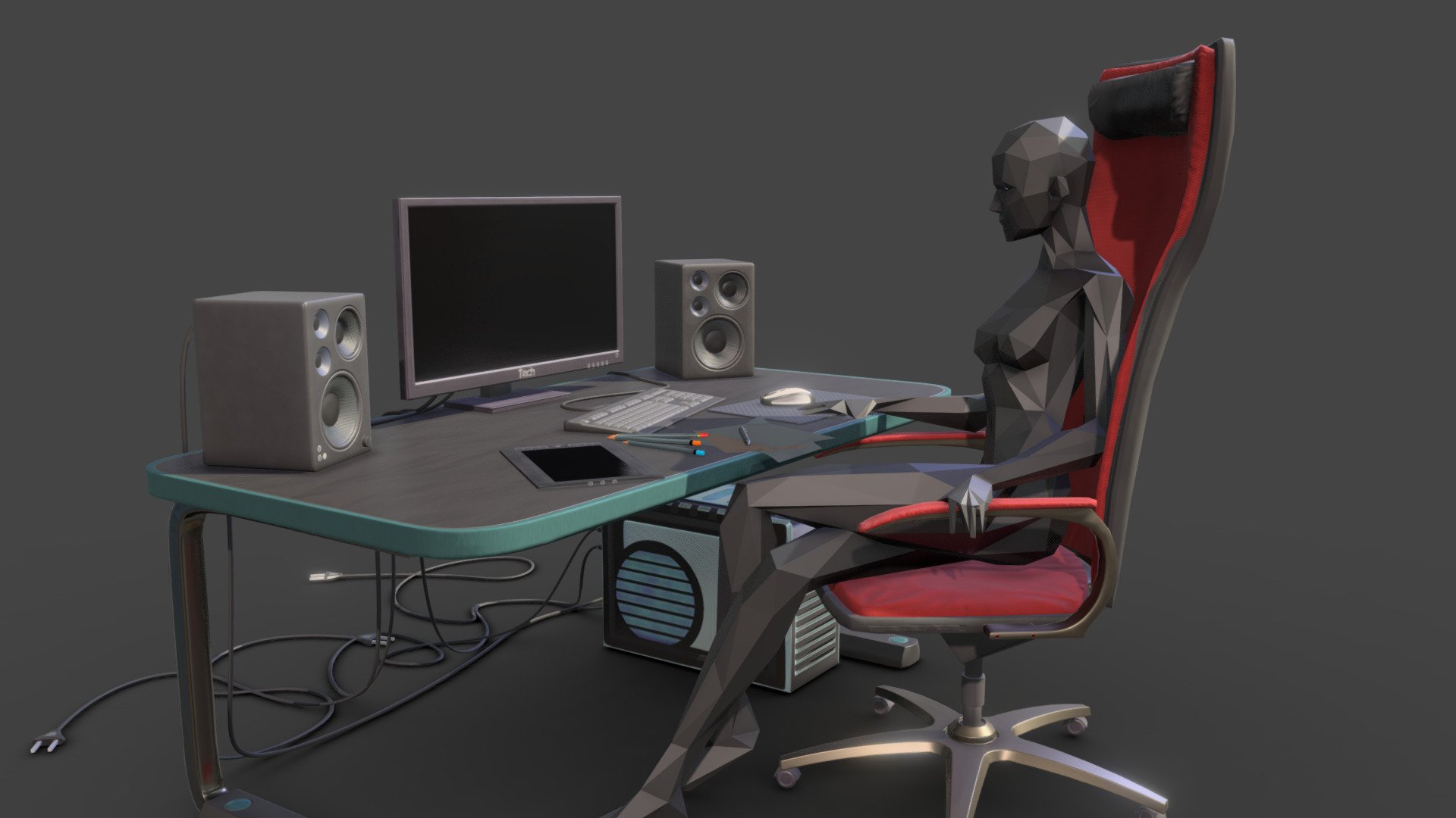 Slick Office Desk [Game Ready] 3D model by Zaxel [0f0fc6a] Sketchfab