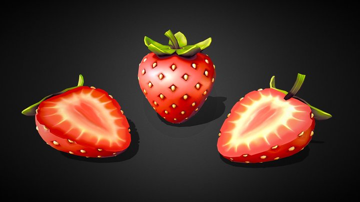 Strawberry Fruit Sliced Model 3D Model