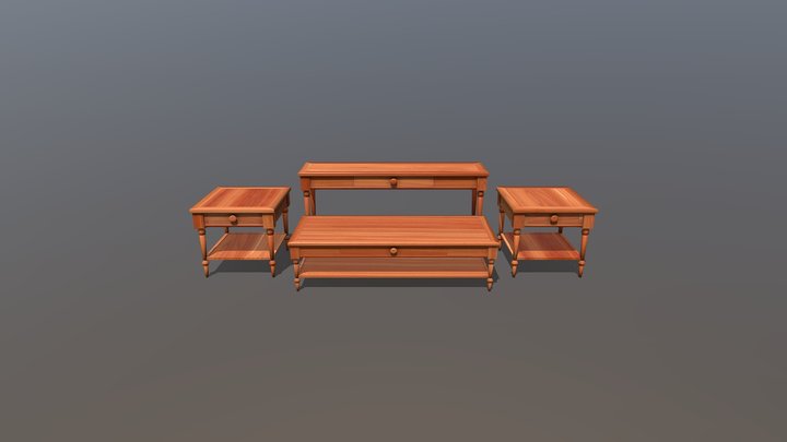 Wooden Living Room Table Set 3D Model