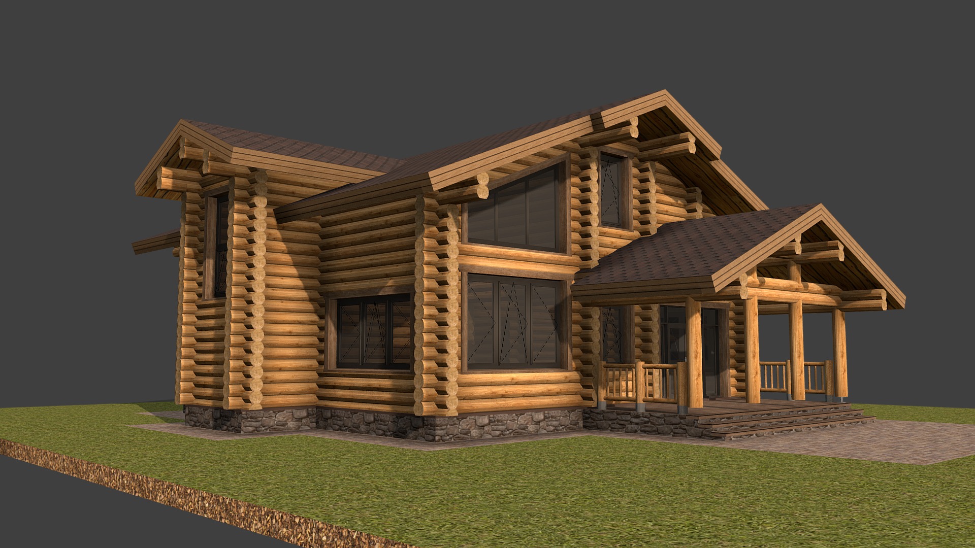 3D model Ольга - This is a 3D model of the Ольга. The 3D model is about a house with a grass yard.