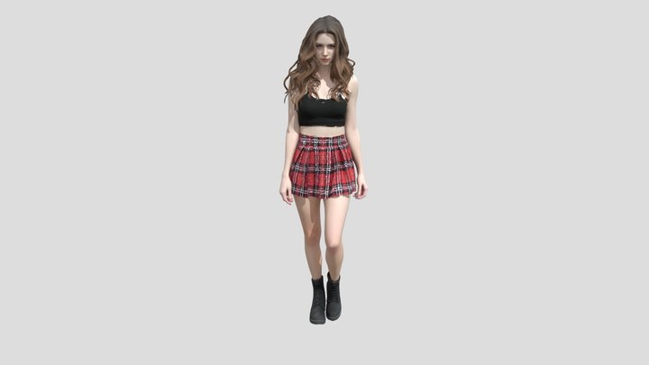 Tartan skirt and boots 3D Model