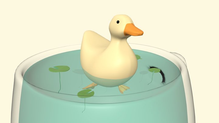 Cute duck with swimming in tiny cup 3D Model