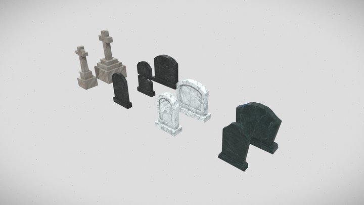 Tombstones Low Poly 3D Model