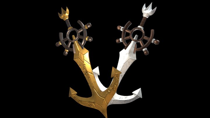 Ship's Anchor Blade 3d Model in Gold + Silver 3D Model