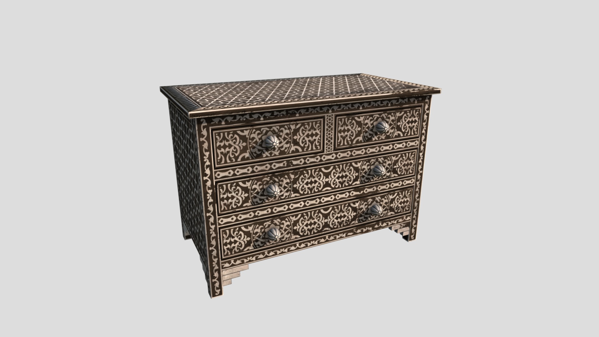 3D model Chest 04 - This is a 3D model of the Chest 04. The 3D model is about a metal box with a design on it.