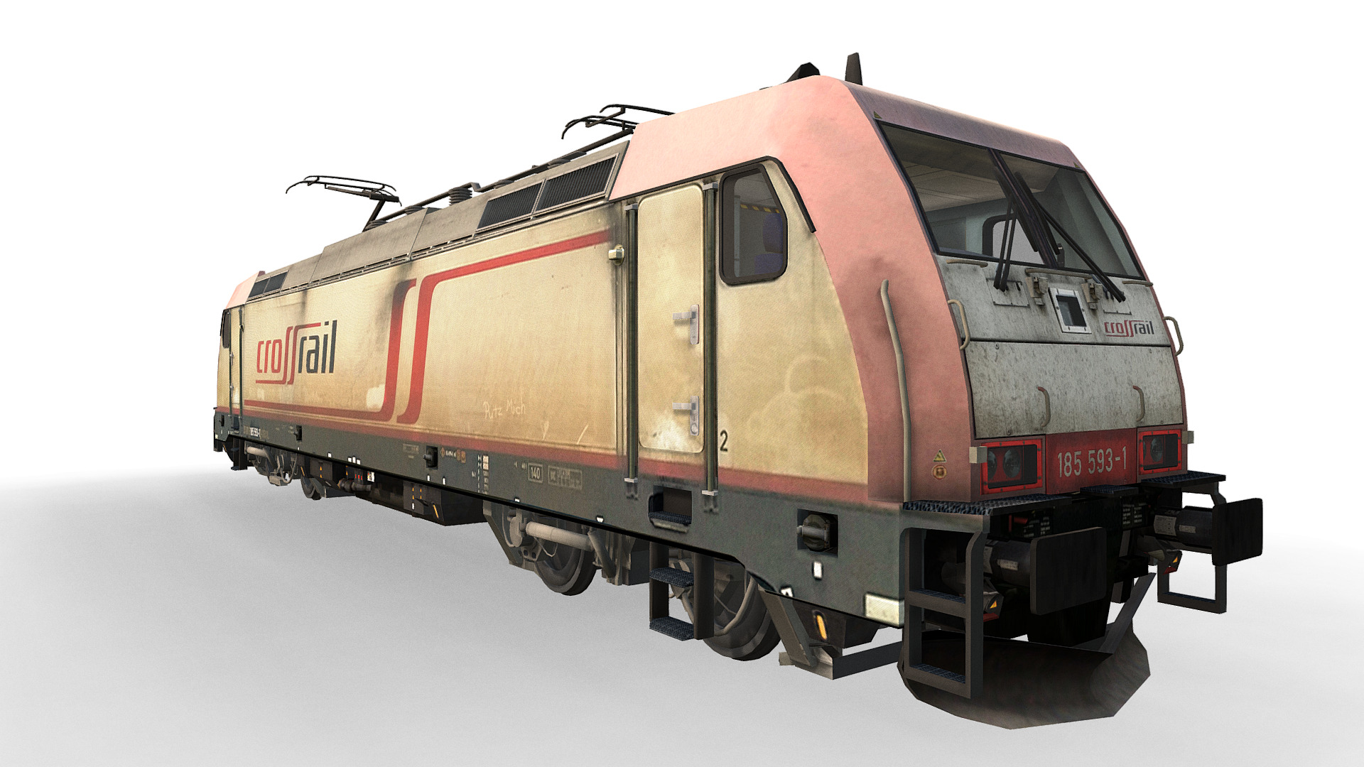 3D model Locomotive Class 185 593-1 – CrossRail - This is a 3D model of the Locomotive Class 185 593-1 - CrossRail. The 3D model is about a large red and white truck.