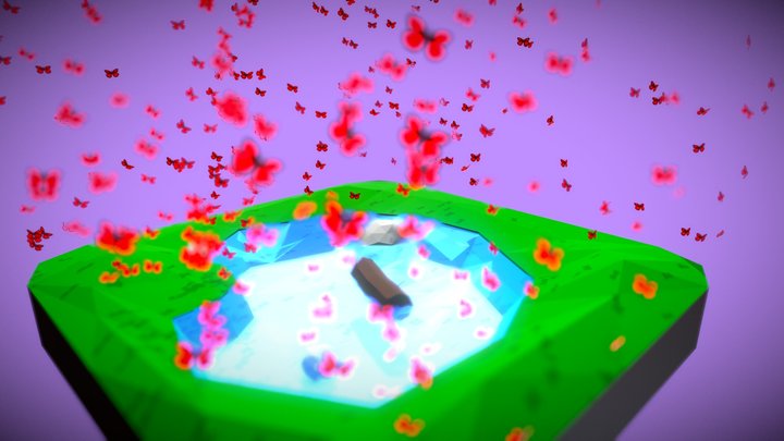 Butterfly Pond - Low Poly Faceted Scene 3D Model