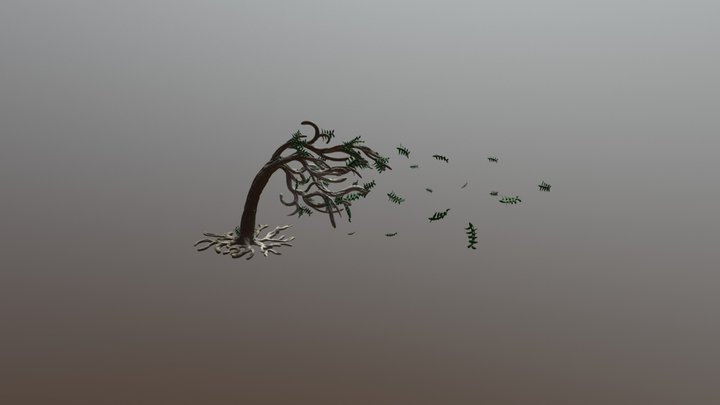 Tree With Blowing Leaves 3D Model