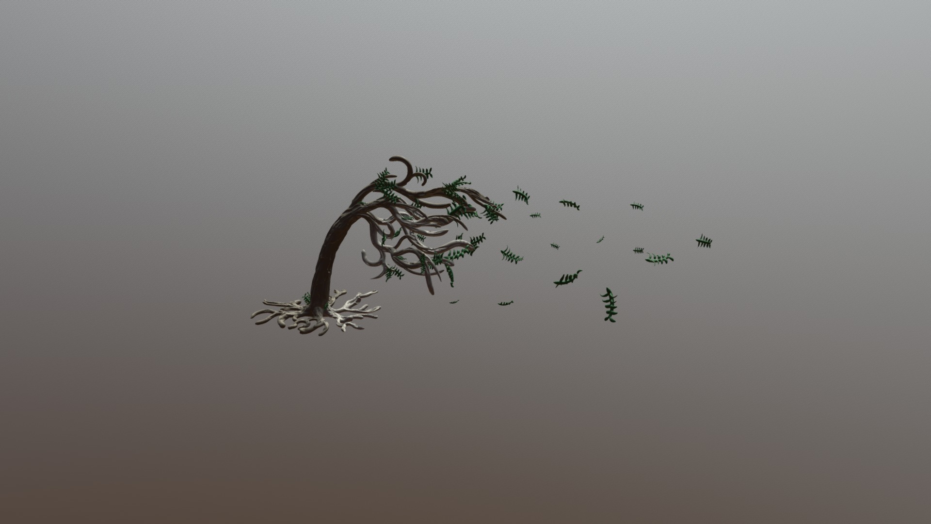 3D model Tree With Blowing Leaves - This is a 3D model of the Tree With Blowing Leaves. The 3D model is about a drawing of a tree.