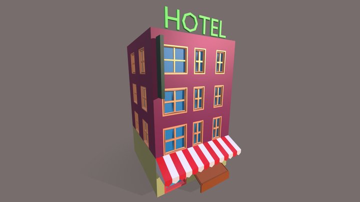low poly Hotel 3D Model