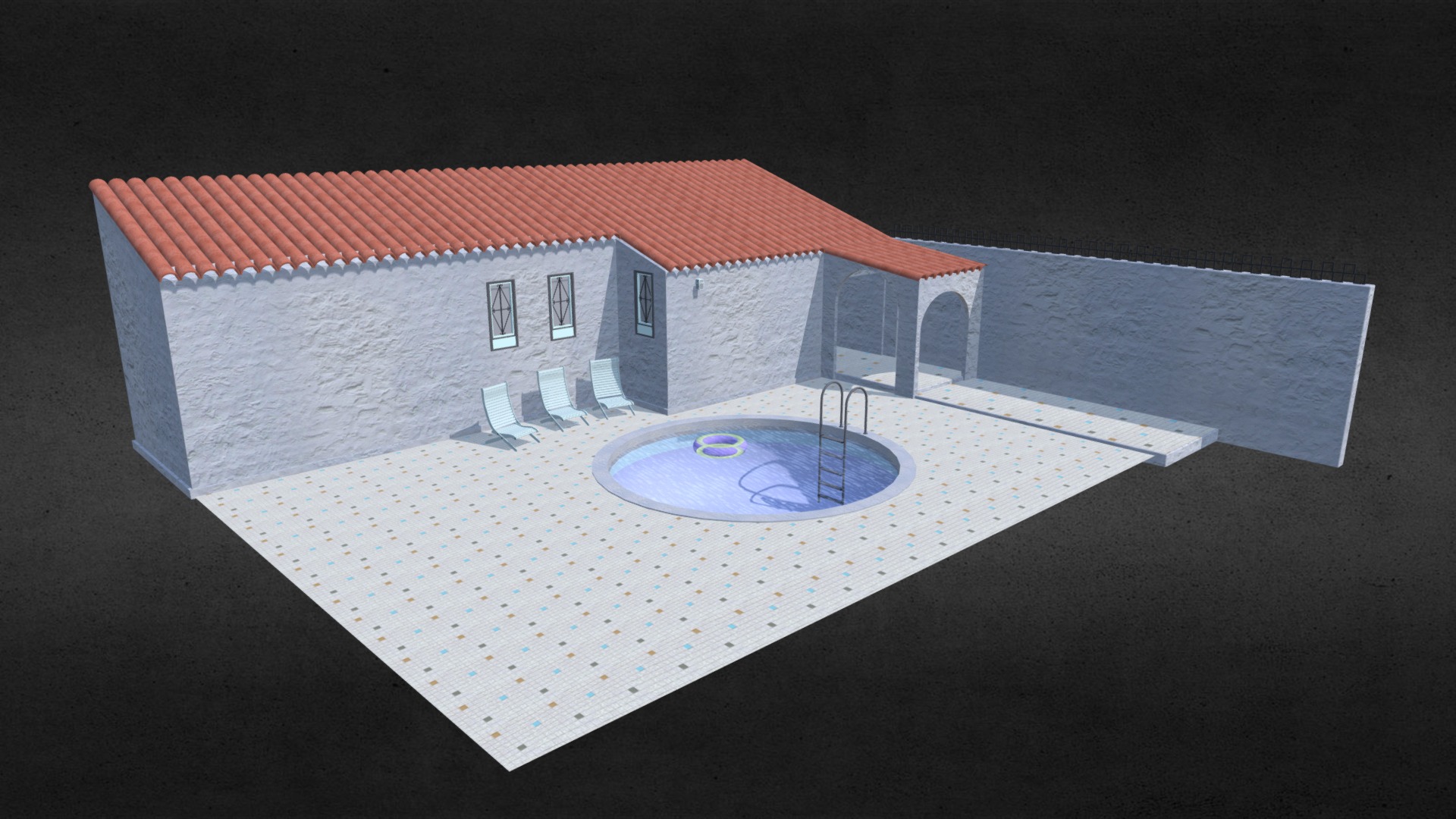 3D model Mediterranean Villa Pool - This is a 3D model of the Mediterranean Villa Pool. The 3D model is about a model of a house.