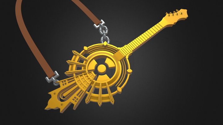Sci-fi fantasy Golden Guitar Bass Guitarist band 3D Model