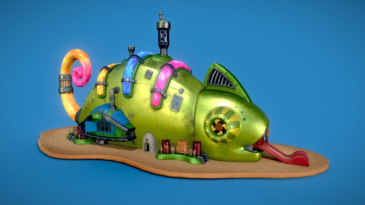 Stylized Low Poly Chameleon Laboratory 3D Model