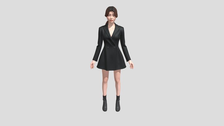 Office Female Character in Black Blazer Dress