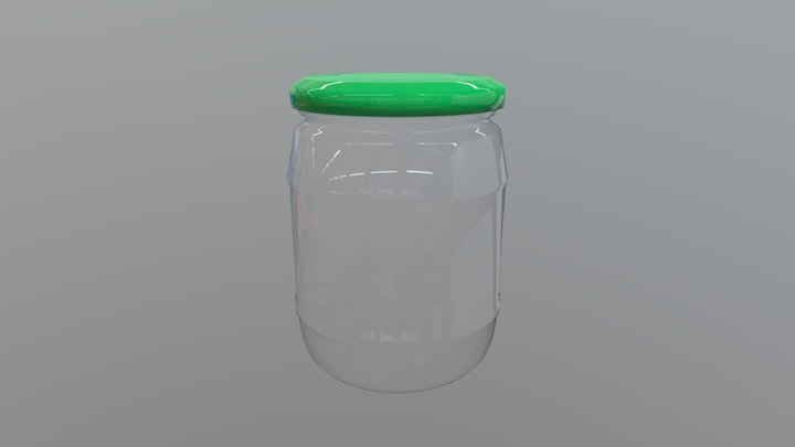 Transparent Glass Jar with Green Lid - 3D Model 3D Model