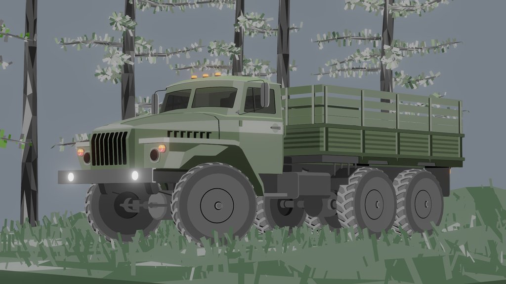 Ural Truck Diorama Low Poly