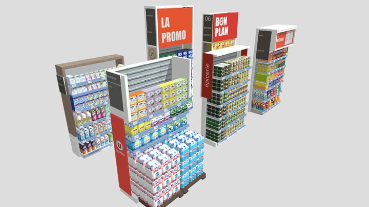 Supermarket Shelves 3D Model