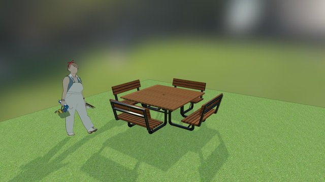 Table and bench 3D Model