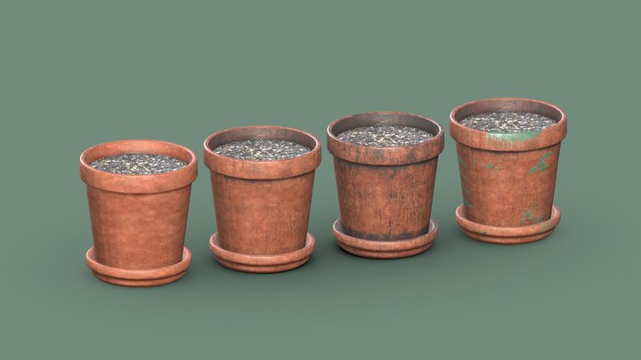 Low Poly Terracotta Plant Pots 3D Model