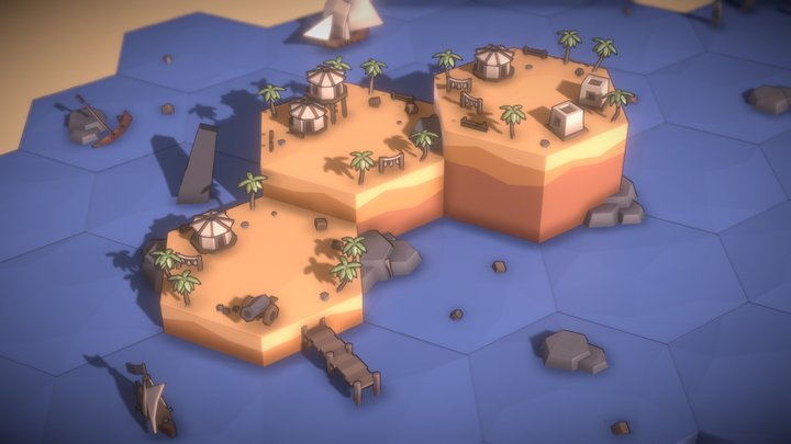 Primal Isle | Low Poly Hex Scene 3D Model