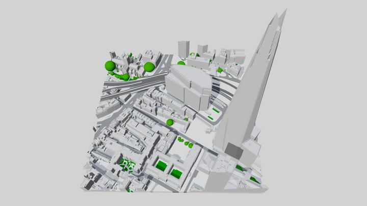 0.1 km2 3D Model of The Shard and London Bridge 3D Model
