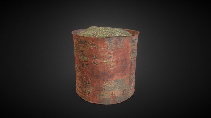 trash can from old rusty oil barrels 3D Model