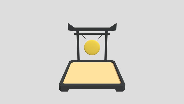 Low poly japanese mini zen garden with shrine 3D Model