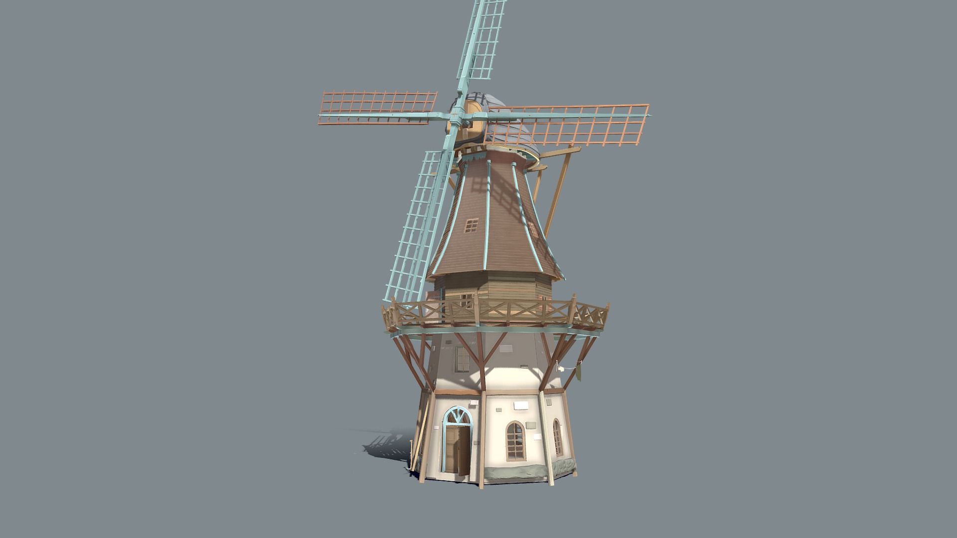 3D model low poly windmill - This is a 3D model of the low poly windmill. The 3D model is about a windmill with a blue sky.