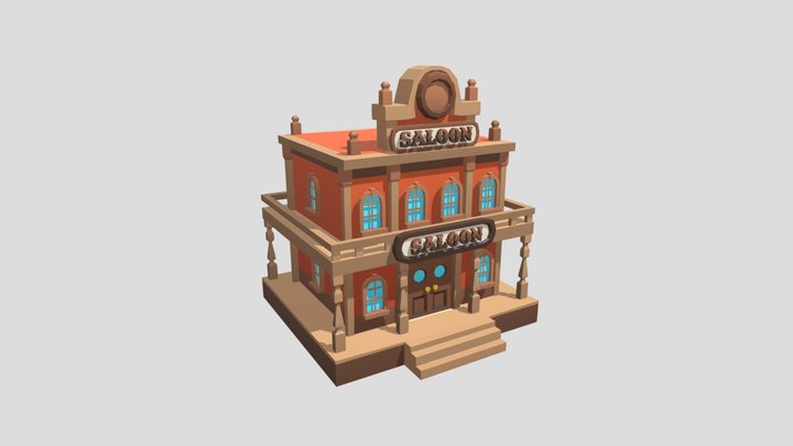 Low Poly Saloon - Wild West Building – Gratis 3D-model STL