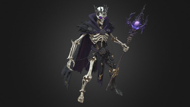 Skeletal Lich King in Bone Crown and Robes