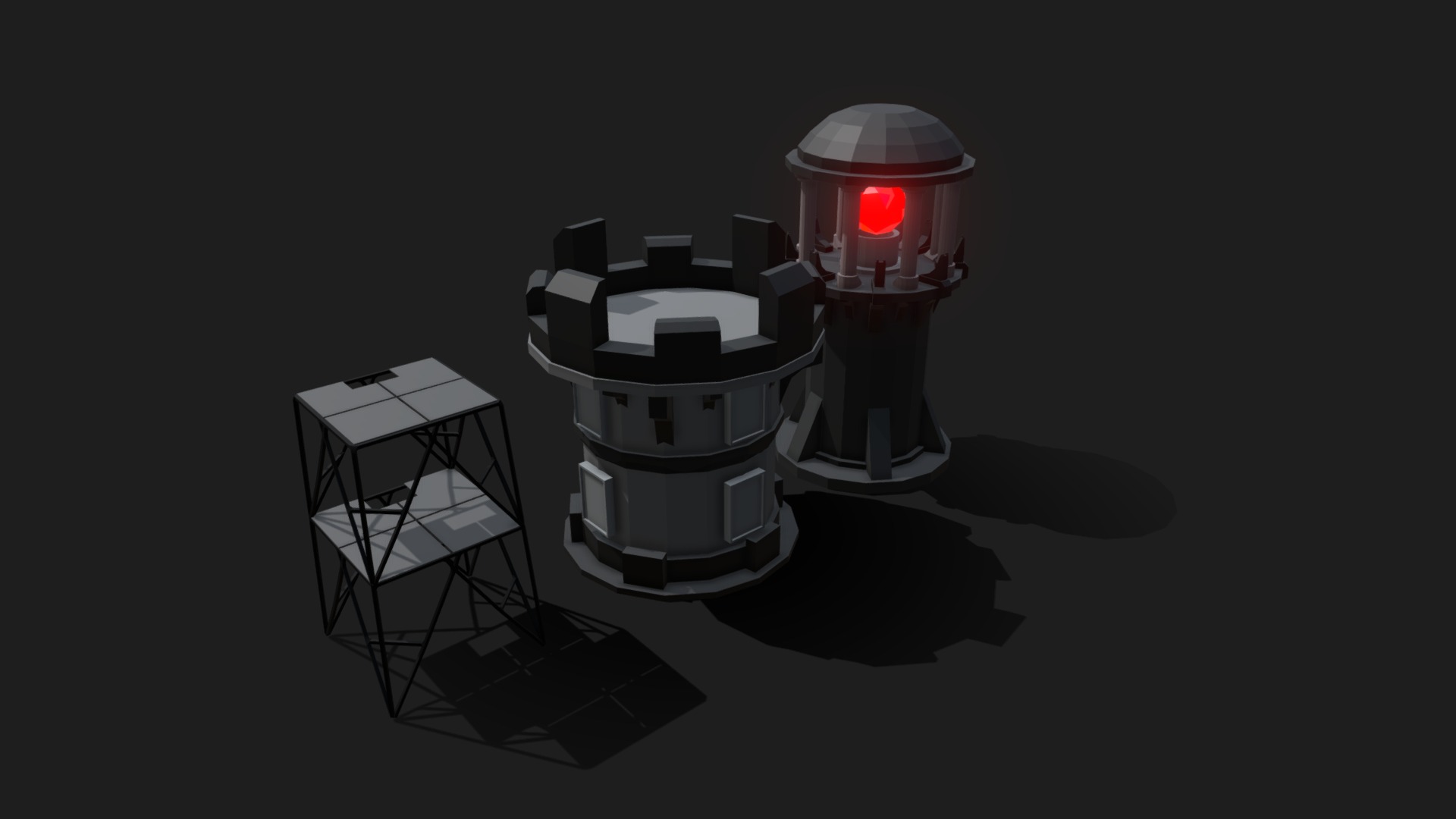 3D model Low poly buildings - This is a 3D model of the Low poly buildings. The 3D model is about a robot with a red light.