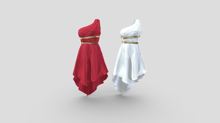 One Shoulder Spartan Queen Dress 3D Model
