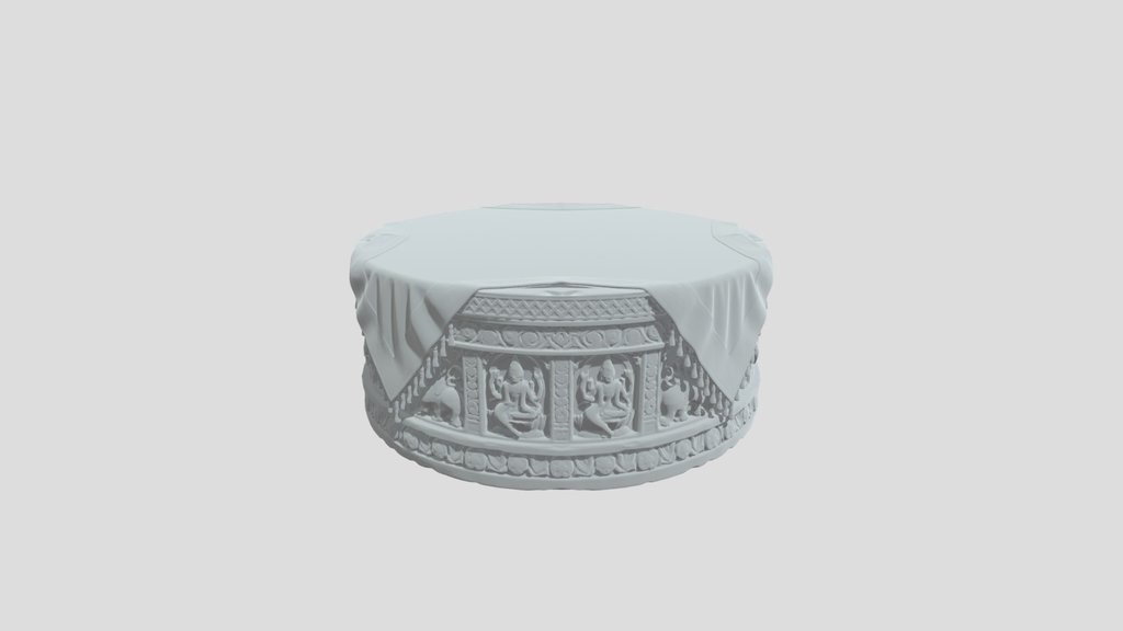Blue Draped Round Altar with Deity Reliefs